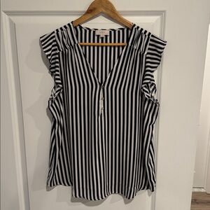 LOFT Navy and White Striped Blouse